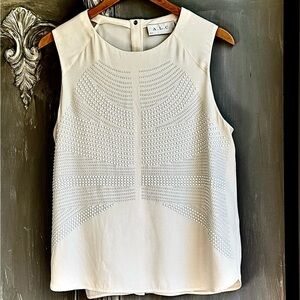 A.L.C. Silk Studded Sleeveless Blouse Ivory Top Minimalist Chic Medium